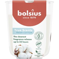 Doftljus i glas från bolsius true scents med doften av fresh cotton.