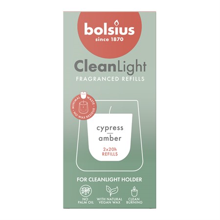 Bolsius Doftljus Clean Lights Refill Cypress & Amber 6x2-p