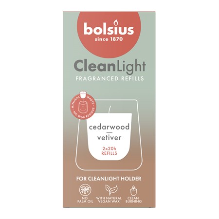 Bolsius Doftljus Clean Lights Cederträ & Vetiver Refill 6x2-p
