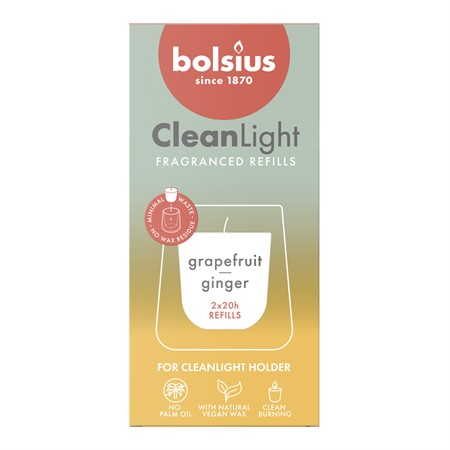 Bolsius Doftljus Clean Lights Grapefrukt & Ingfära 6x2-p