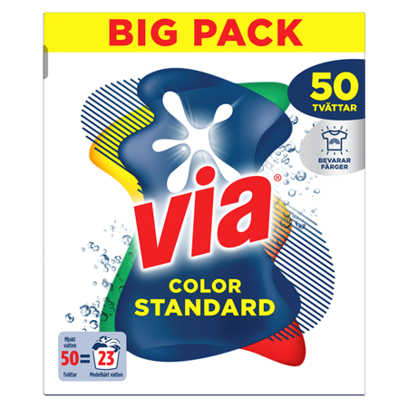 Via tvättmedel i pulver big pack för färgade kläder